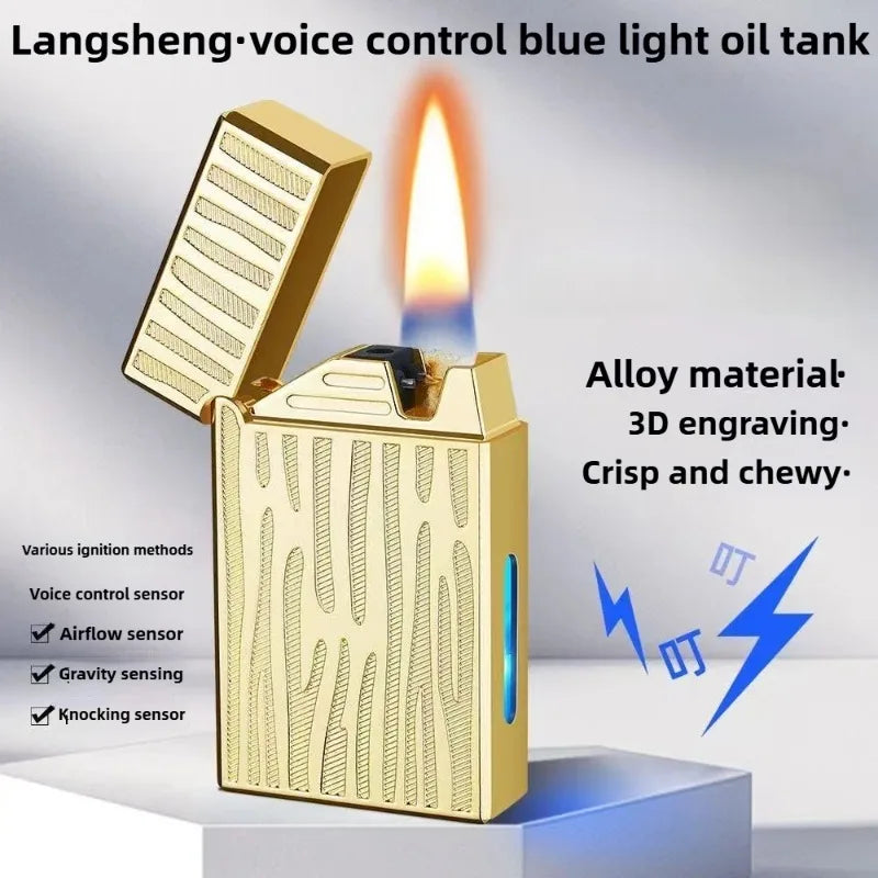 2025 Metal Paris Nail Intelligent Voice Controlled Ignition Kerosene Lighter Visual Gas Window USB Charging Electric Lighters