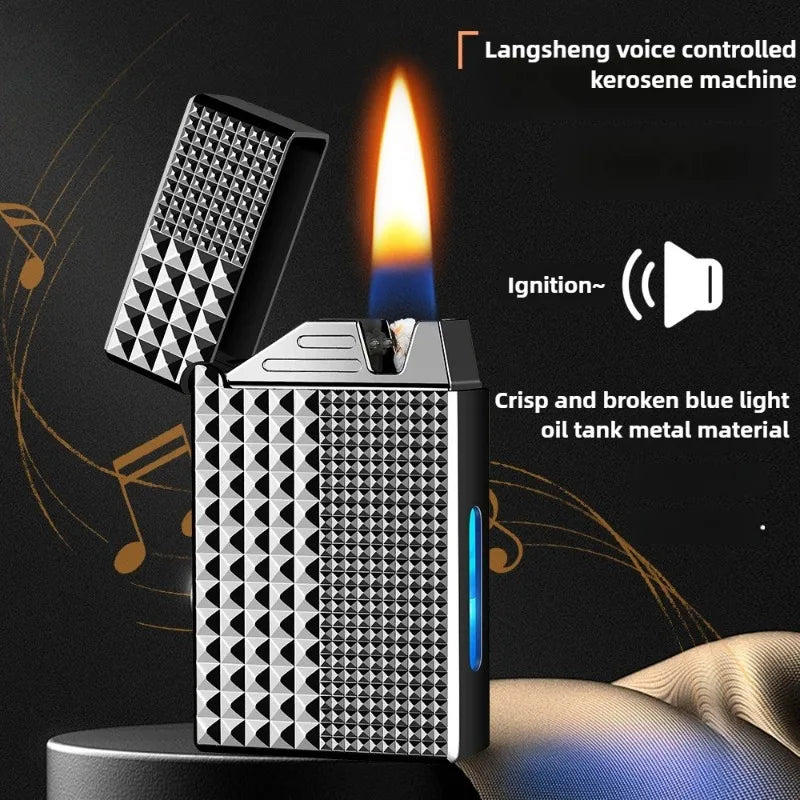 2025 Metal Paris Nail Intelligent Voice Controlled Ignition Kerosene Lighter Visual Gas Window USB Charging Electric Lighters