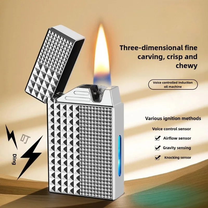 2025 Metal Paris Nail Intelligent Voice Controlled Ignition Kerosene Lighter Visual Gas Window USB Charging Electric Lighters