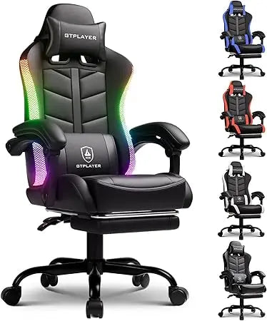 gtplayer rgb gaming chair with footrest, computer gaming chair with led lights for adults, height adjustable pc gamer chair with