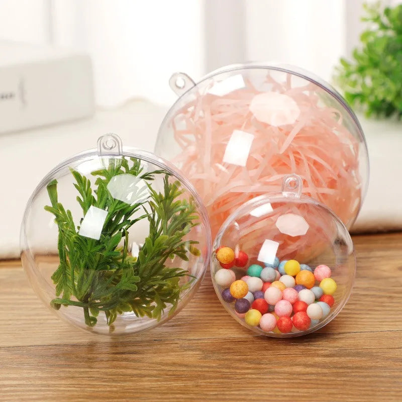 1/20pcs Clear Christmas Balls Plastic Hollow Ball DIY Fillable Bauble OrnamentsWedding Party Xmas Tree Hanging Home Decor Gifts