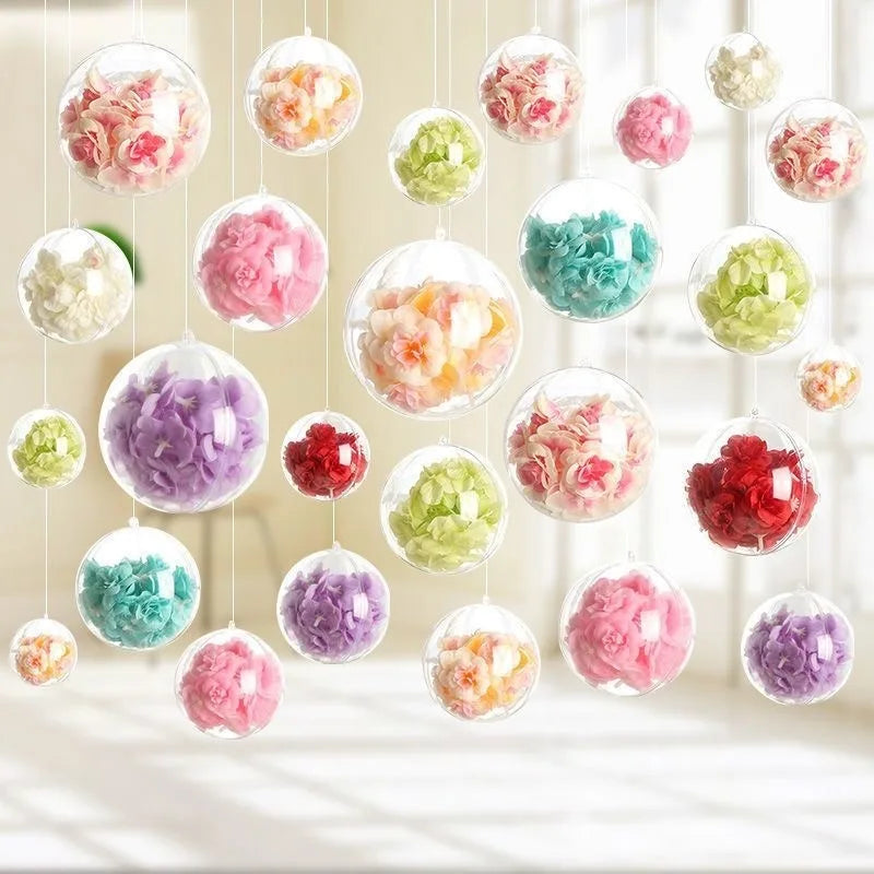 1/20pcs Clear Christmas Balls Plastic Hollow Ball DIY Fillable Bauble OrnamentsWedding Party Xmas Tree Hanging Home Decor Gifts