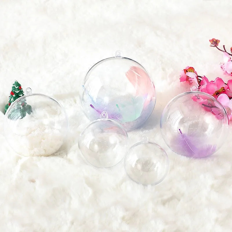 1/20pcs Clear Christmas Balls Plastic Hollow Ball DIY Fillable Bauble OrnamentsWedding Party Xmas Tree Hanging Home Decor Gifts
