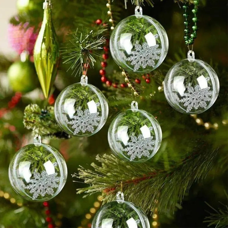1/20pcs Clear Christmas Balls Plastic Hollow Ball DIY Fillable Bauble OrnamentsWedding Party Xmas Tree Hanging Home Decor Gifts