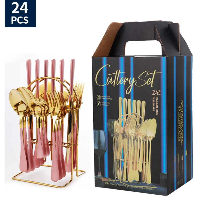 Stainl Steel Western Dining Utensils Set 24-Piece Set Steak Knife Fork Spoon Dinnerware Set Korean Sle Children's Cutler...