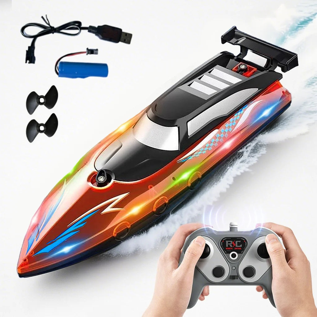 RC Boat with LED Light, 2.4GHz Full Proportional Remote Control Boat for Pool & Lake – 30 Min Run Time,Kids Toys & Birthday Gift