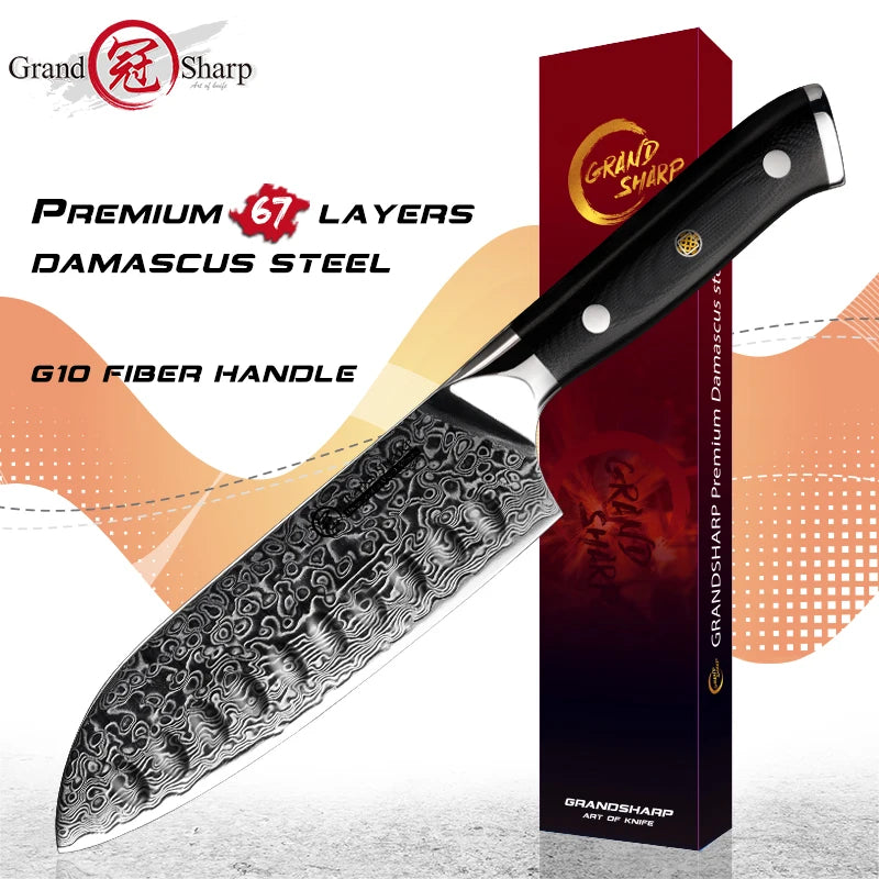 Santoku Knife 5 Inch AUS-10 Japanese Damascus Steel Kitchen Knife 67 Layers High Carbon Stainless Steel Chef Cooking Tools Sharp