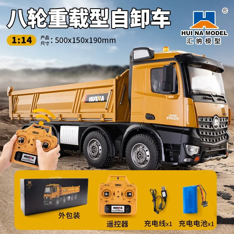 Huina 1536 1/14 Semi Alloy Transport Eight Wheeled Dump Truck With Sound And Light Remote Control Engineering Vehicle Toy Gift