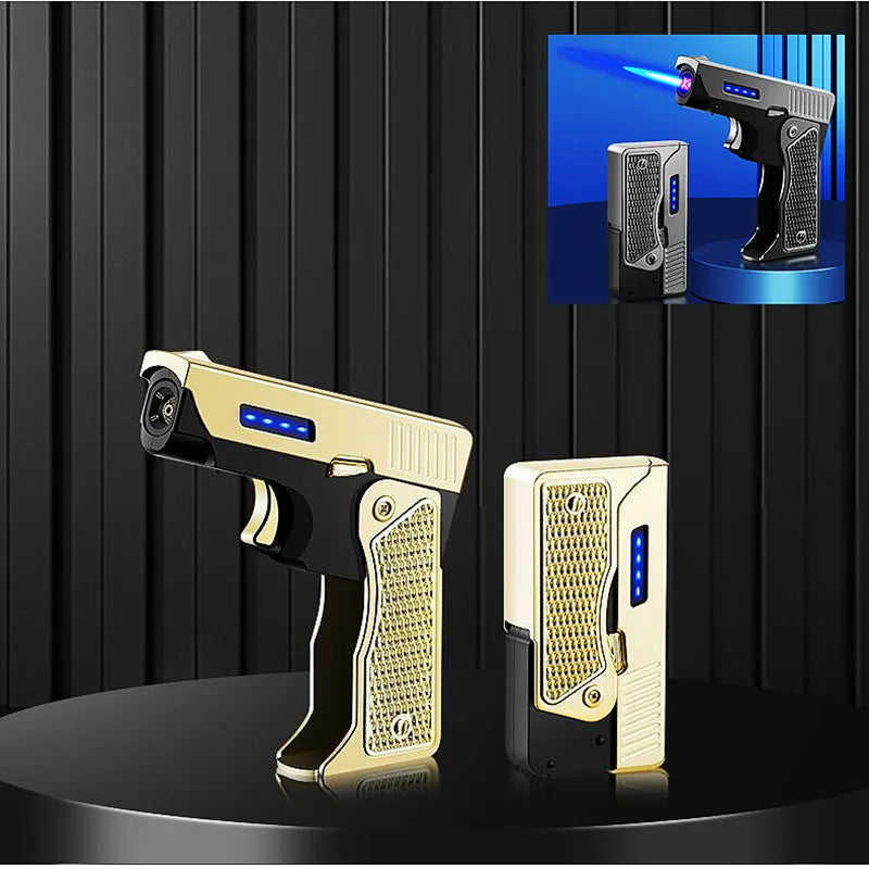 Gas-Electric Dual-Purpose Lighter Windproof Jet Lighter Double-Arc Cigarette Lighter Foldable Gun-Type Lighter Men'S Gadget Gift