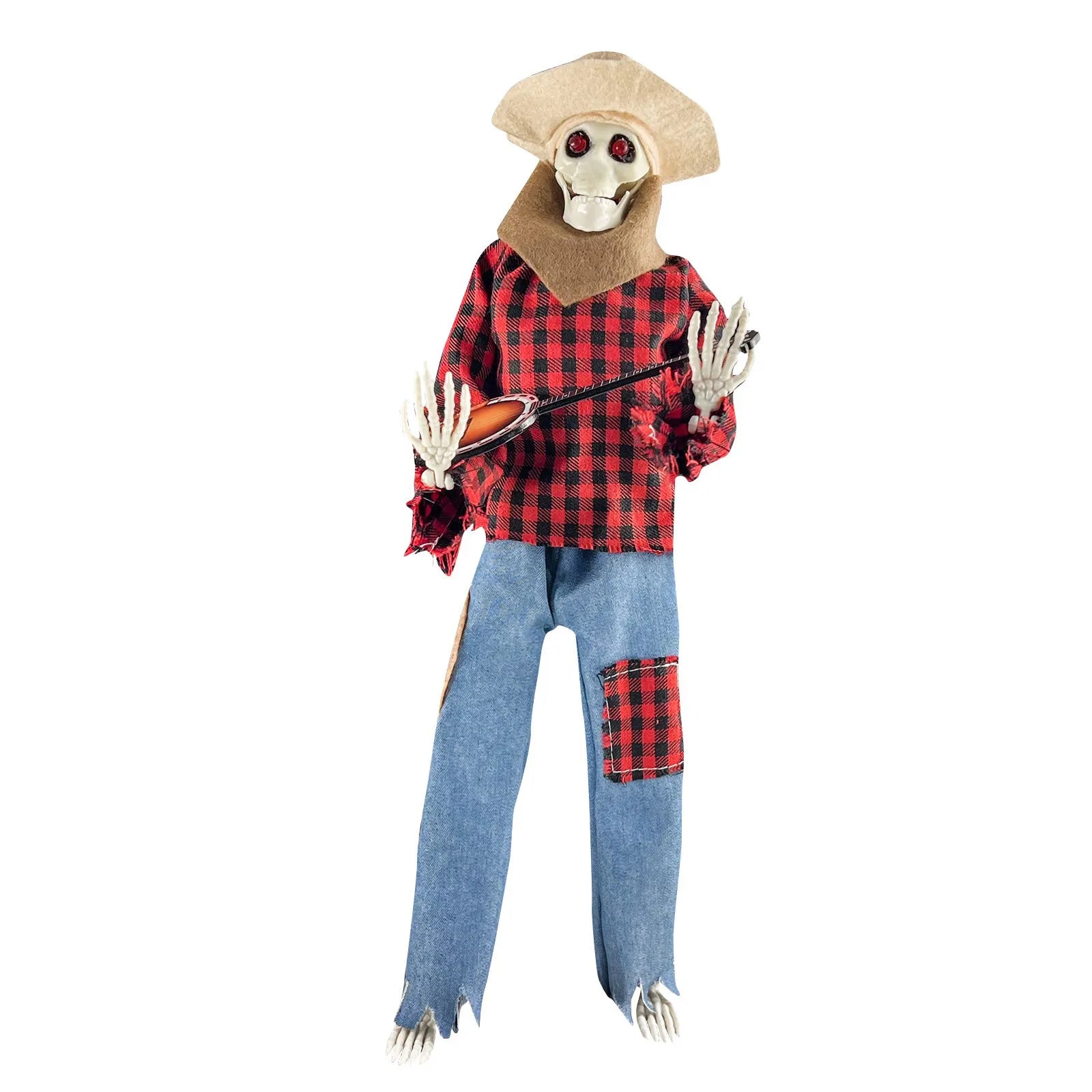 Halloween Fun Skull Playing Guitar Luminous Ornament Room Decor Farmhouse Skeleton Sculpture Christmas Decoration Gift 2024