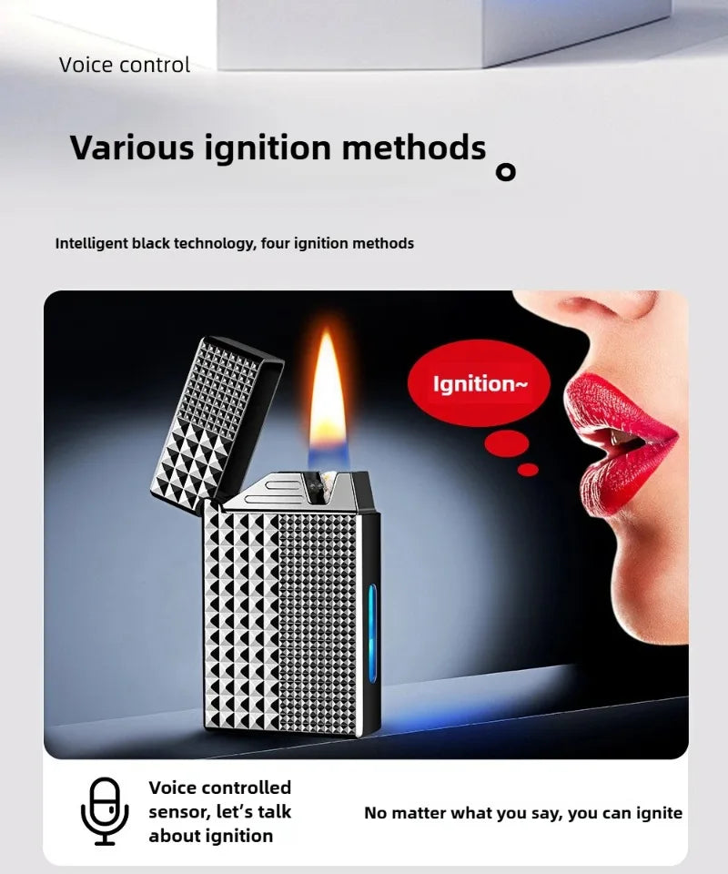 2025 Metal Paris Nail Intelligent Voice Controlled Ignition Kerosene Lighter Visual Gas Window USB Charging Electric Lighters