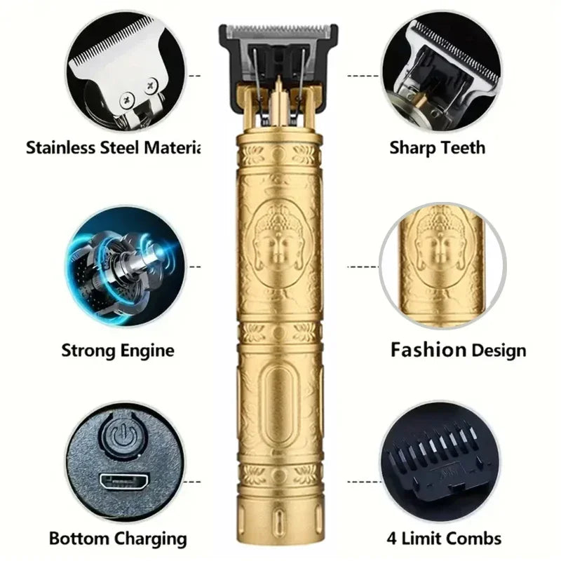 2025 New Vintage Electric Hair Trimmer for Men - Portable USB Fast Charging Precision Cutting Hairdressing Clipper Grooming Kit