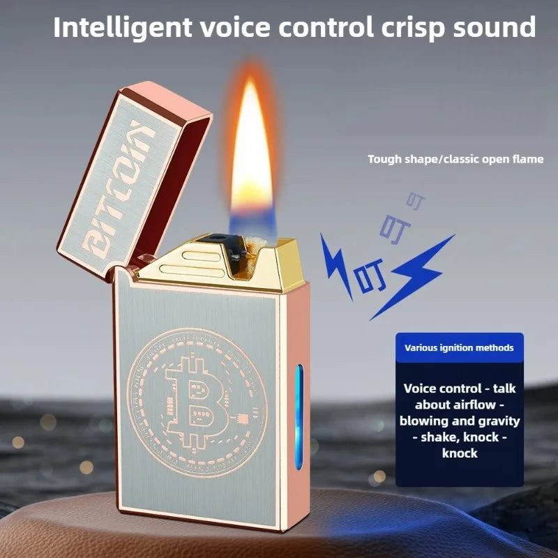 2025 Metal Paris Nail Intelligent Voice Controlled Ignition Kerosene Lighter Visual Gas Window USB Charging Electric Lighters