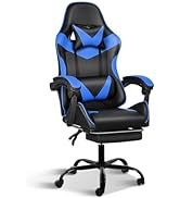 Racing Style Gaming Chair | Black & Blue Dual-Tone, Ergonomic Lumbar Support & Retractable Footrest | 360° Swivel, Full Recline,