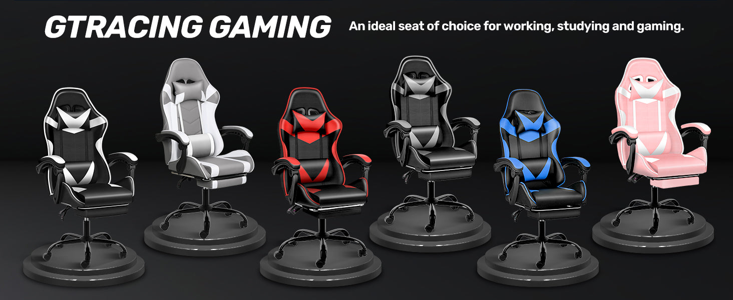 Racing Style Gaming Chair | Black & Blue Dual-Tone, Ergonomic Lumbar Support & Retractable Footrest | 360° Swivel, Full Recline,