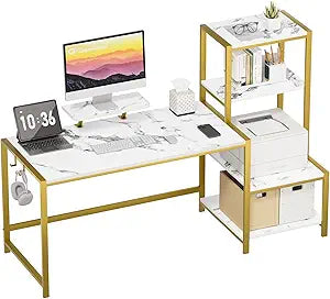 Computer Desk 67 H With Printer Shelf, Reversible Office Desk With Monitor Stand And 2 Hooks, Home Desk Workstation For Study