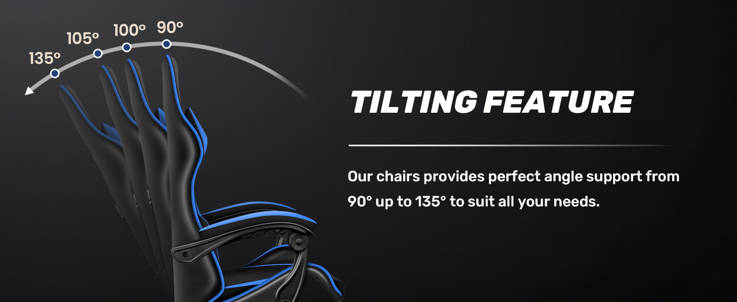 Racing Style Gaming Chair | Black & Blue Dual-Tone, Ergonomic Lumbar Support & Retractable Footrest | 360° Swivel, Full Recline,