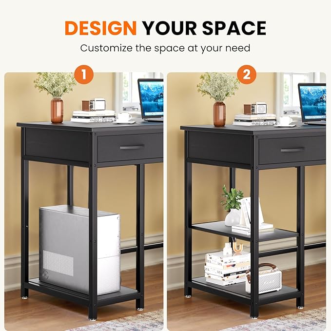 47-Inch Computer Desk With 3 Drawers, Small Home Office Desk With Storage Shelves And Sturdy Metal Frame, Black