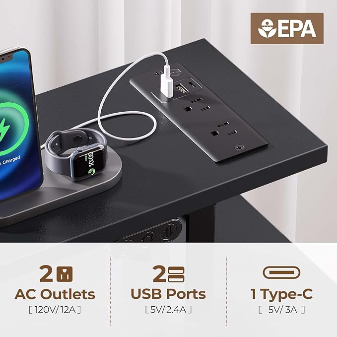 Computer Desk 47.2"" With Led Lights & Power Outlets, Home Office Desk With 4 Drawers, Writing Desk With Keyboard Tray, Study