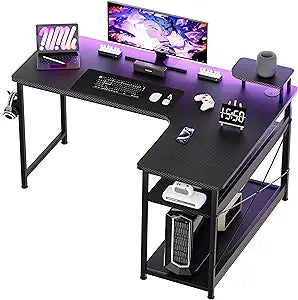 Gaming Desk L Shaped Desk Carbon Fiber Style Computer Desk Compatible With Monitor Arm Storage Shelves Corner Gaming Desk For