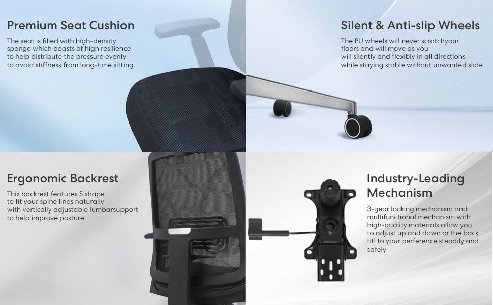 New Ergonomic Mesh Adjustable Lumbar Support Office Chair 120°Tilt High Back Comfortable Computer Chair with Soft Flip Up Arms