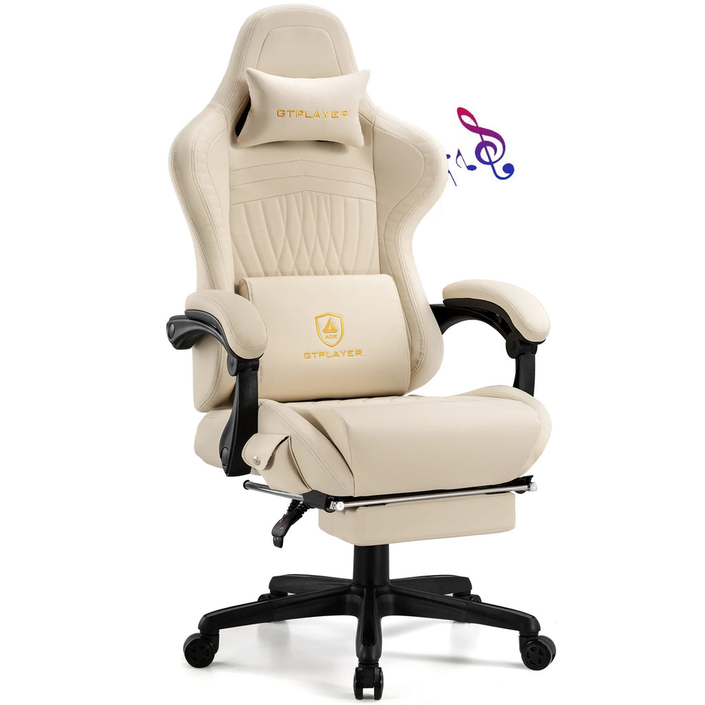 Gaming Chair Adjustable Ergonomic Faux Leather, Built-in Speakers, Footrest + Free Shipping!
