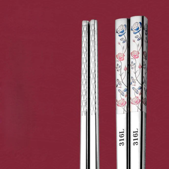 Traditional Chinese Style Color Printed Titanium-plated 316L Stainless Steel Chopsticks Non-Slip Anti-Mold Household Tableware