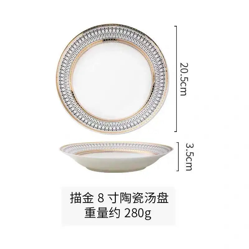 Nordic Luxury Dinner Plates Set, Rice Bowl, Soup Plate, Serving Cake Dessert Plate, Decorative Dinnerware for Wedding Party