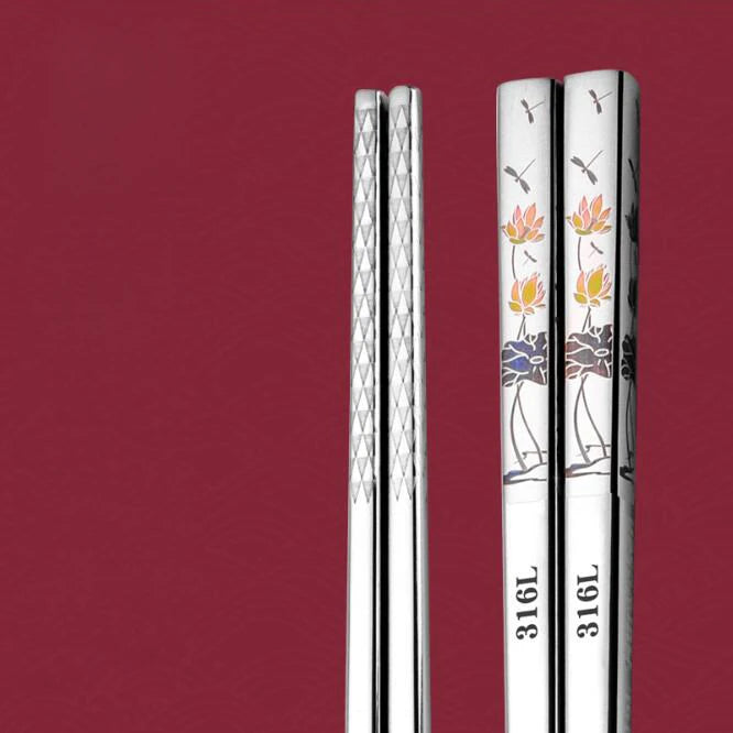 Traditional Chinese Style Color Printed Titanium-plated 316L Stainless Steel Chopsticks Non-Slip Anti-Mold Household Tableware