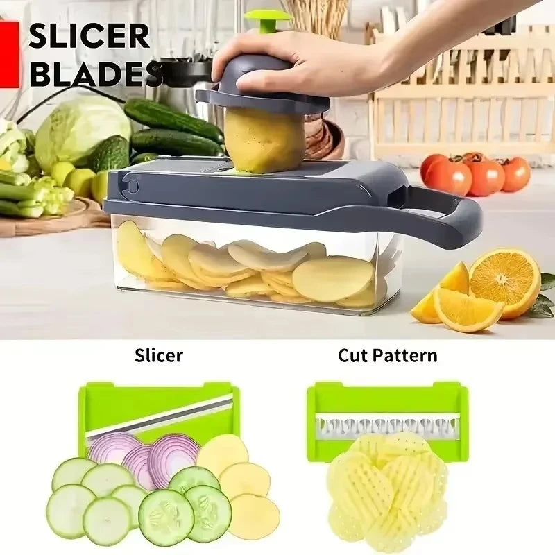 14 in 1 Multifunctional Vegetable Chopper Handle Food Grater Food Chopper Vegetable Slicer Dicer Kitchen Cutter Garlic Chopper