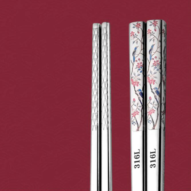 Traditional Chinese Style Color Printed Titanium-plated 316L Stainless Steel Chopsticks Non-Slip Anti-Mold Household Tableware