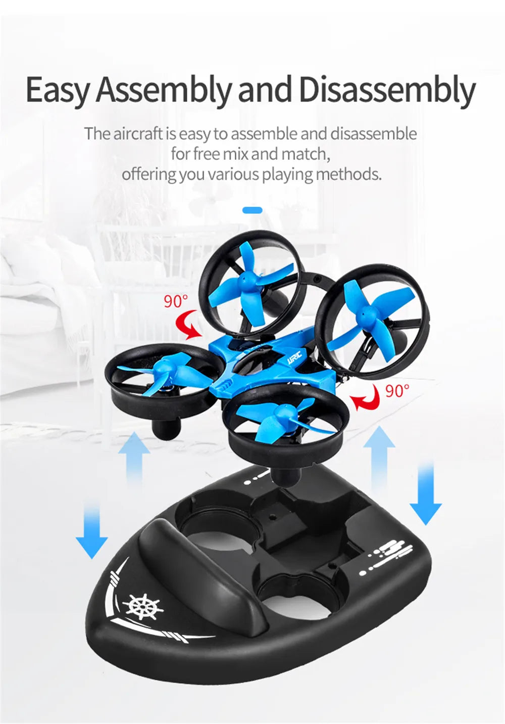 JJRC H36 1:20 Remote Control Ship Three Modes 2.4G Quadcopter Boat Helicopter UAV Rc Drone with Light Kids Toys Children's Gift