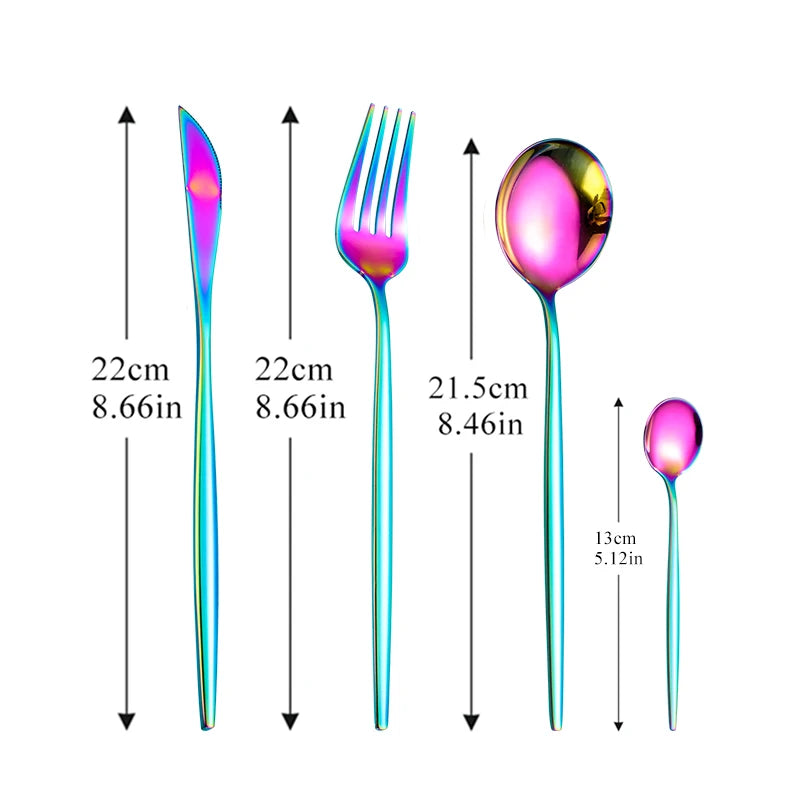 Dinnerware Rainbow Silverware Cutlery Set 304 Stainless Steel Luxury Flatware Home Fork Spoon Knife Kitchen Dinner Set Drop Ship