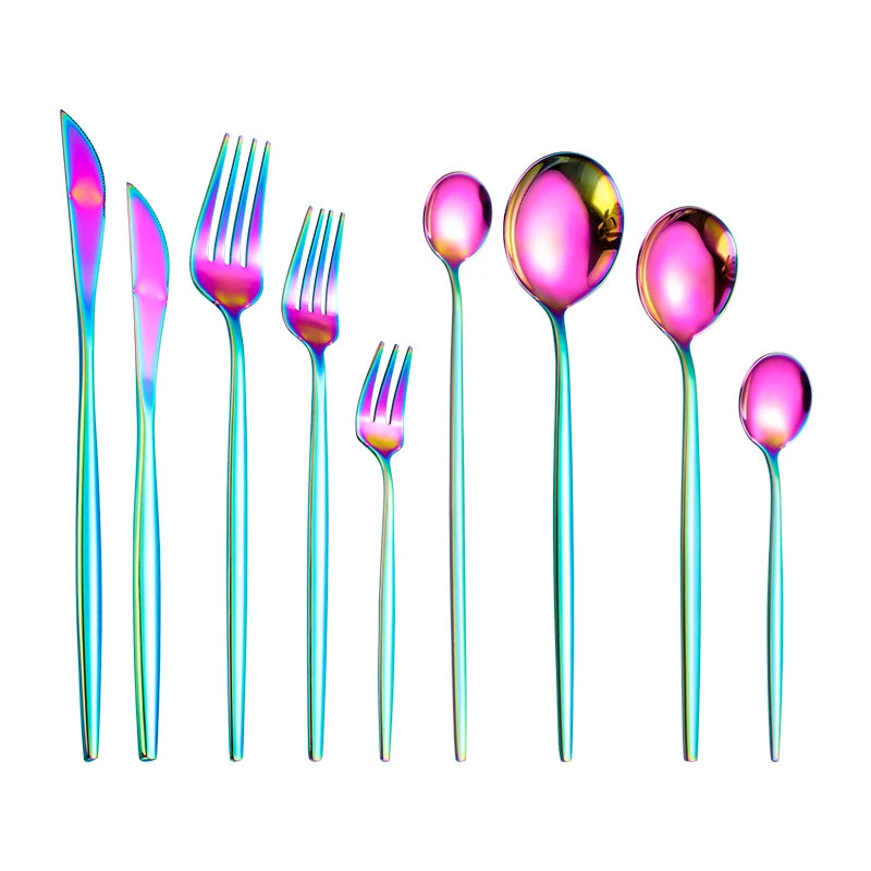Dinnerware Rainbow Silverware Cutlery Set 304 Stainless Steel Luxury Flatware Home Fork Spoon Knife Kitchen Dinner Set Drop Ship