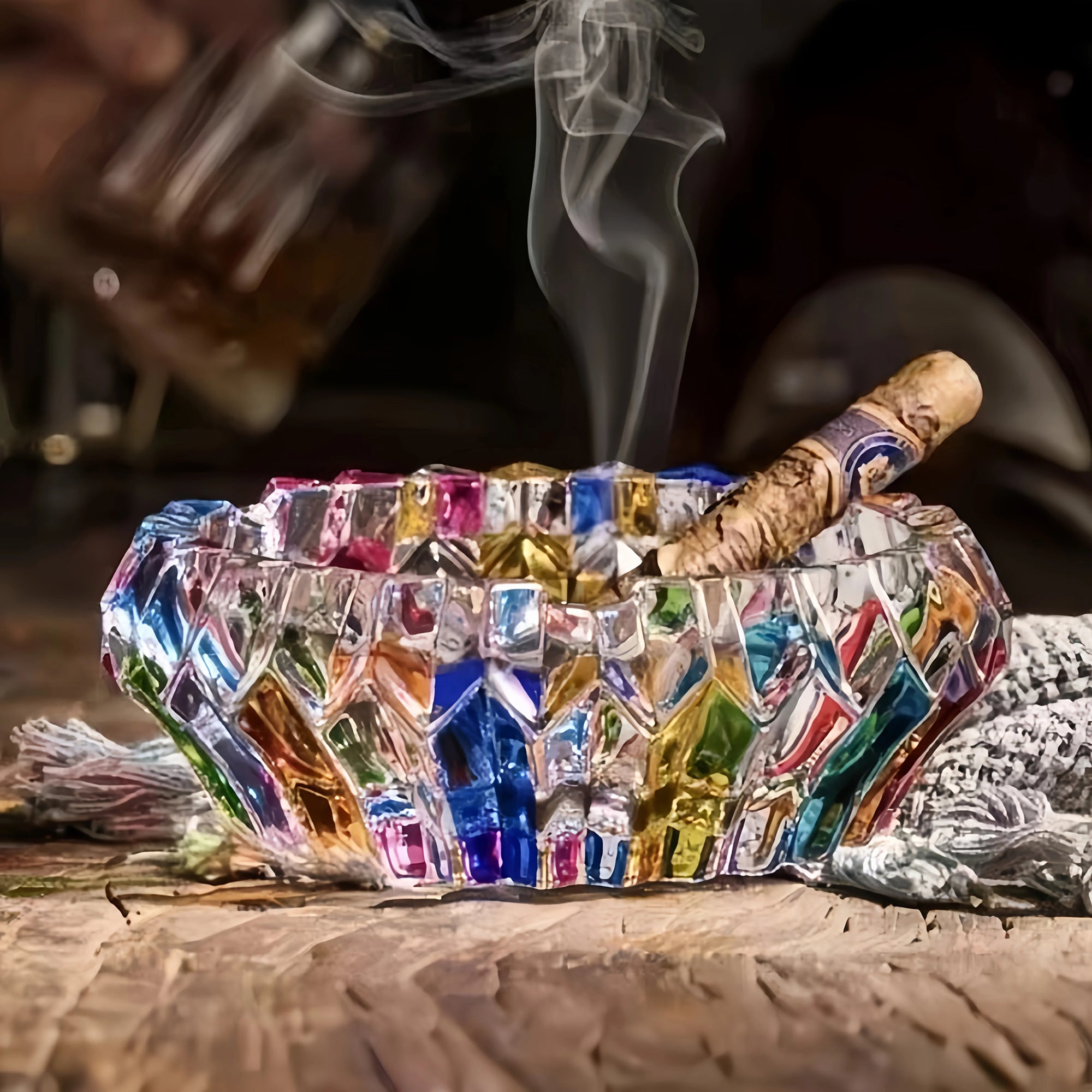 Elegant glass ashtray – perfect for home and office decoration, colorful round design, ideal for living rooms.