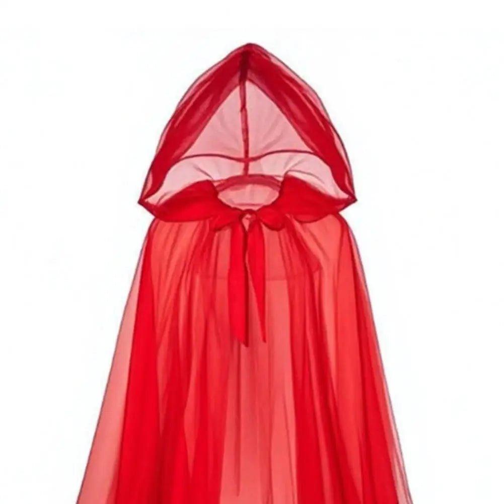 Halloween Ghost Cosplay Costume Cloak Adult Hooded Lace-up Witch Cloak Costume Full-Length Sheer Cape with Oversized Hood