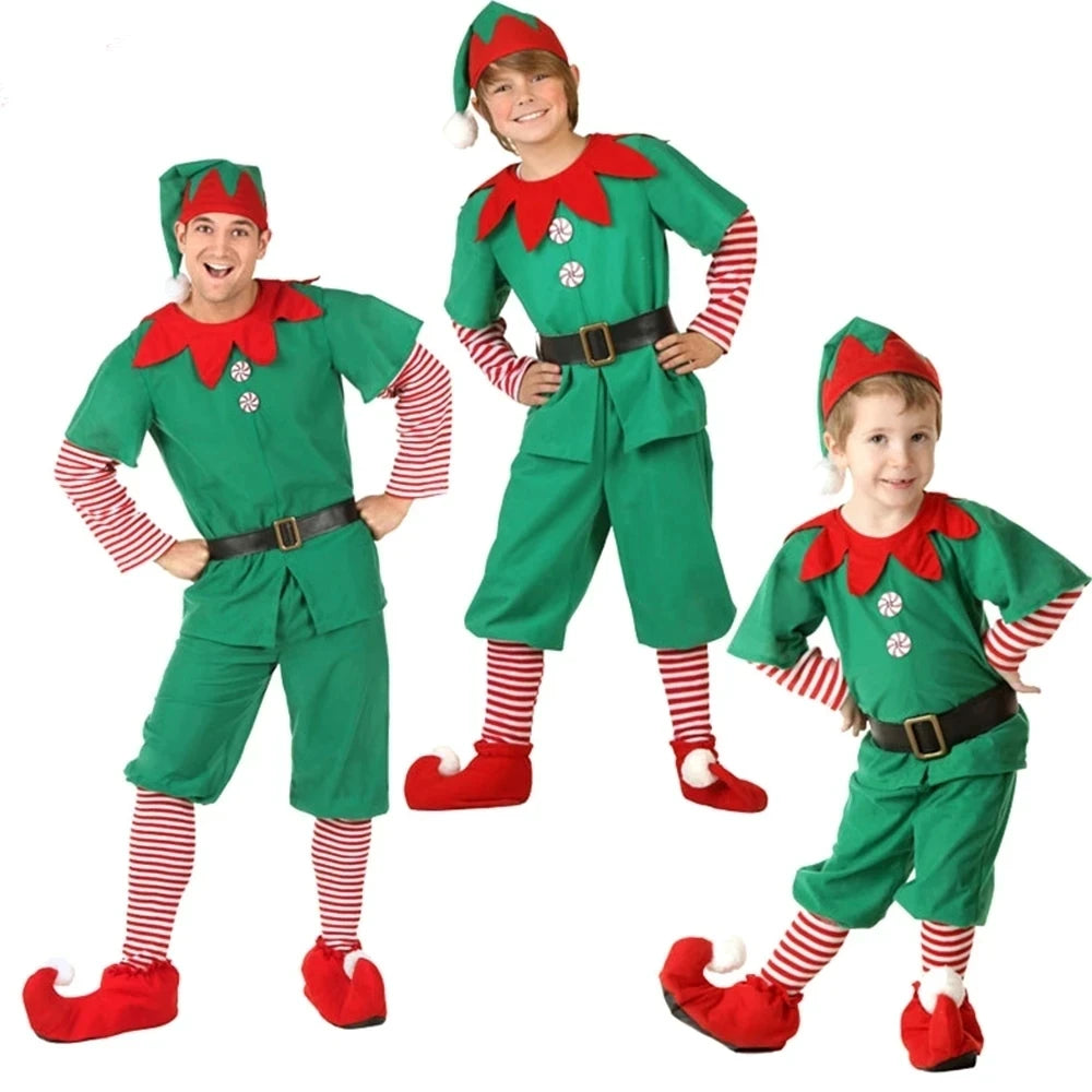 2025Children and adults Christmas elf costumes, Santa Claus costume sets, green elves, Halloween cosplay, 2024 new products