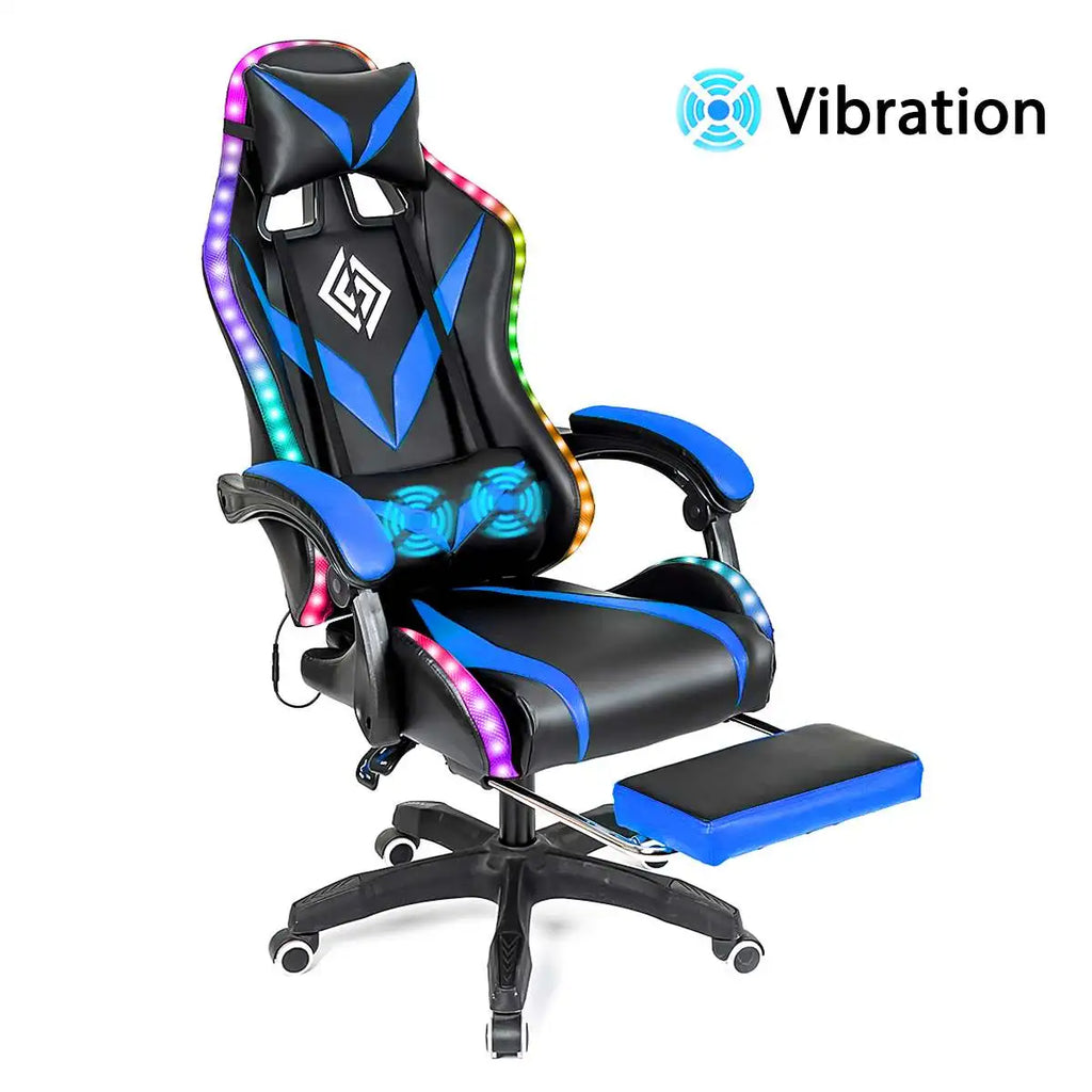 135 Degrees Gaming Chair RGB Light Office Chair Bluetooth Speaker Gamer Computer Chair Ergonomic Swivel 2 Point Massage Recliner + Free Shipping!