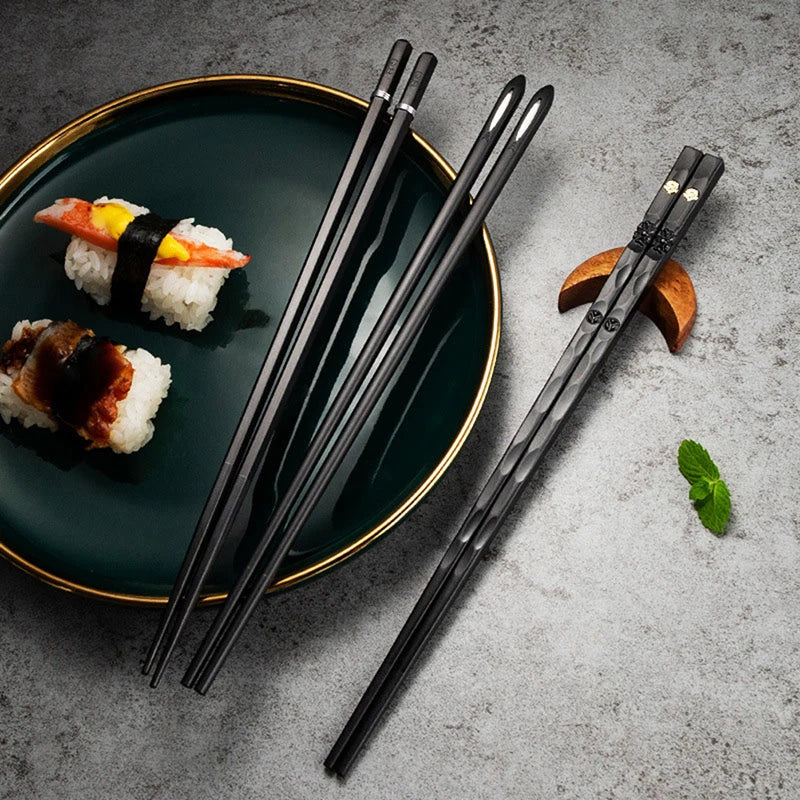 5 Pairs Alloy Laser Engraving Chopsticks Non-Slip Reusable Sushi Sticks