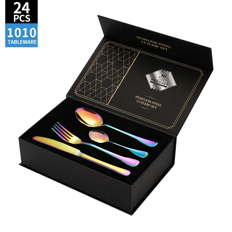 Stainl Steel Western Dining Utensils Set 24-Piece Set Steak Knife Fork Spoon Dinnerware Set Korean Sle Children's Cutler...