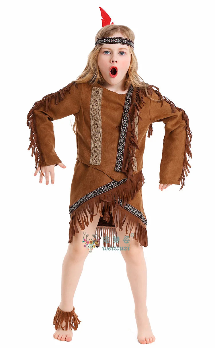 Halloween Children's Day Savages Indigenous Peoples Hunter Indian Chiefs Primitive Savages Role-playing Girls Indigenous Costume
