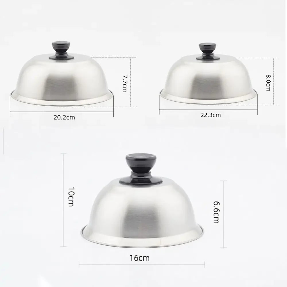 Stainless Steel Frying Pan Covers Barbecue Burgers Sandwiches Steak Round Pot Lids Cover Cookware Cheese Melting Dome