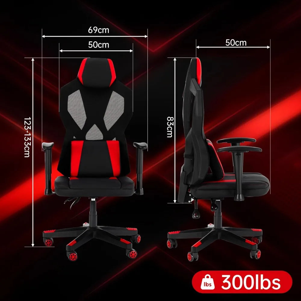 Gaming Chair with RGB LED Lights, Video Game Chair Ergonomic Computer Gamer Chair with Massage Lumbar Support (Red)
