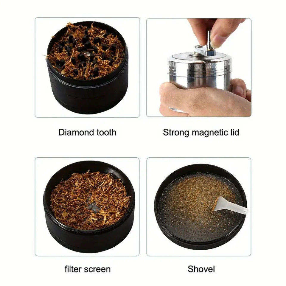63MM 4 tier hand cranked zinc alloy herb grinder herb grinder spice grinder for smoking accessories, hard spices