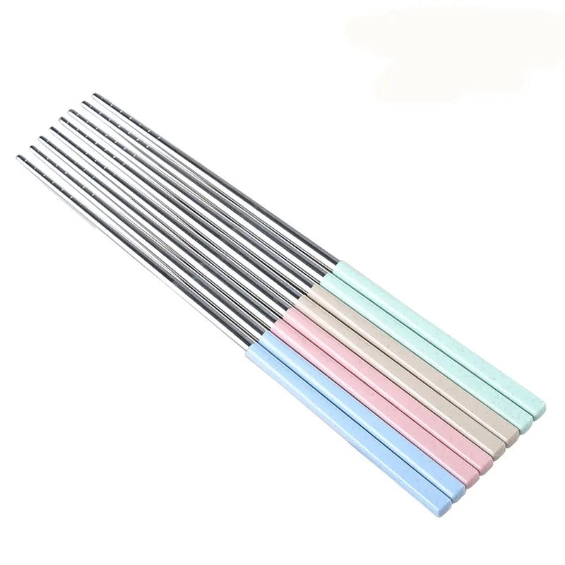 4pairs stainless steel chopsticks portable travel metal chopsticks food sushi sticks non slip reusable easy to clean