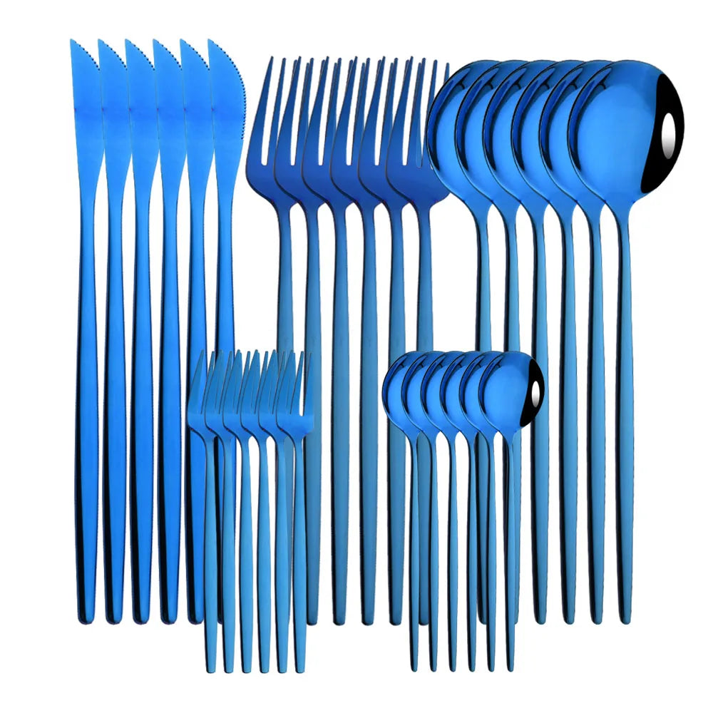 30Pcs/Set Stainless Steel Dinner Black Gold Dinnerware Set Knife Fruit Fork Spoon Cutlery Set Kitchen Tableware Silverware Sets