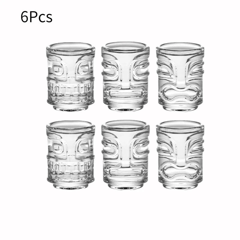 Creative Mini Tiki Glass Cup Shot Glasses Stacking Cups Cocktail Glass Tiki Cup Set With 6 Holes Tray Tiki Bar Accessories