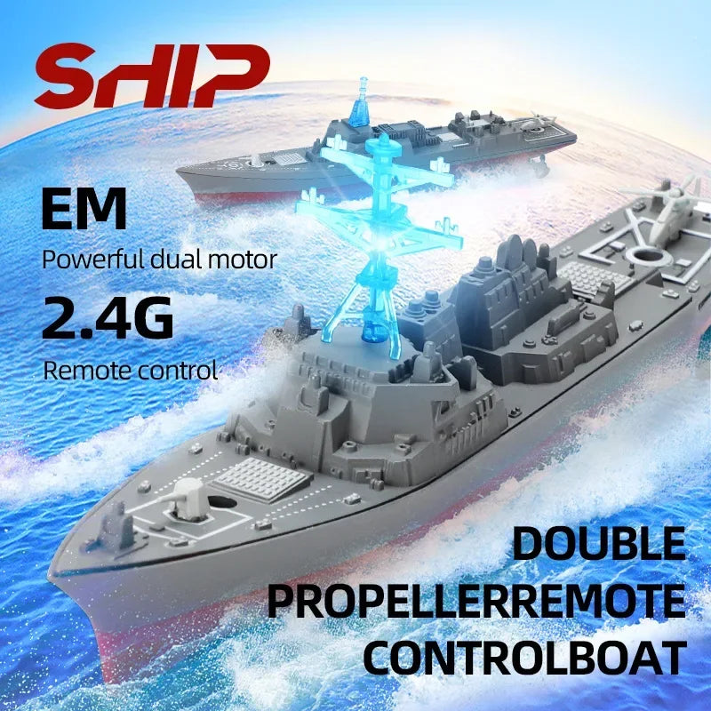 Mini Boat Remote Control Warship 2.4ghz Double Propeller Radio-control Aircraft Carrier Simulated Model Toys Kids Gift
