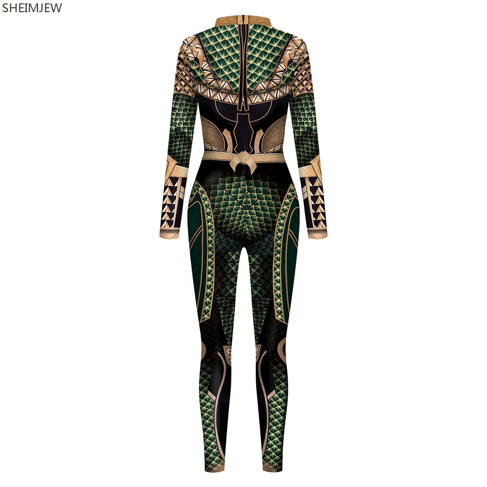 Halloween  Long Sleeve Cosplay Jumpsuit Fashion Combat Print Bodysuit Carnival Adult Morphsuit Spandex Rave Outfits Monos Mujer