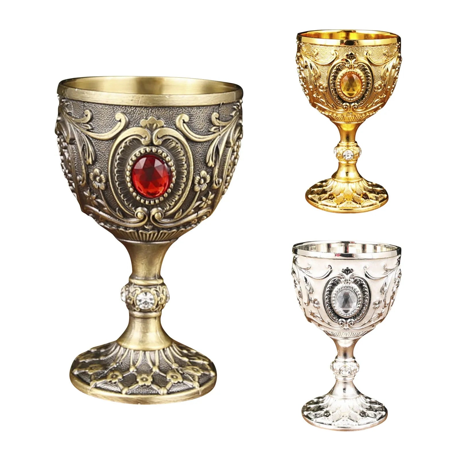 Delicate Drink Cup Retro Metal Diamond-encrusted Wine Glass European Style  Whiskey Glass Anti-break Chalice Gift